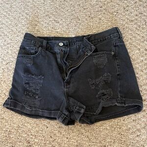 American Eagle Outfitters Black Distressed Denim Shorts